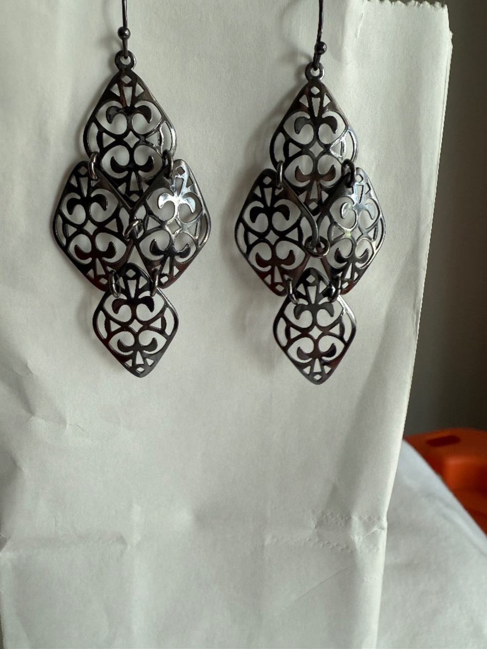 Black Gunmetal Lacey Earrings